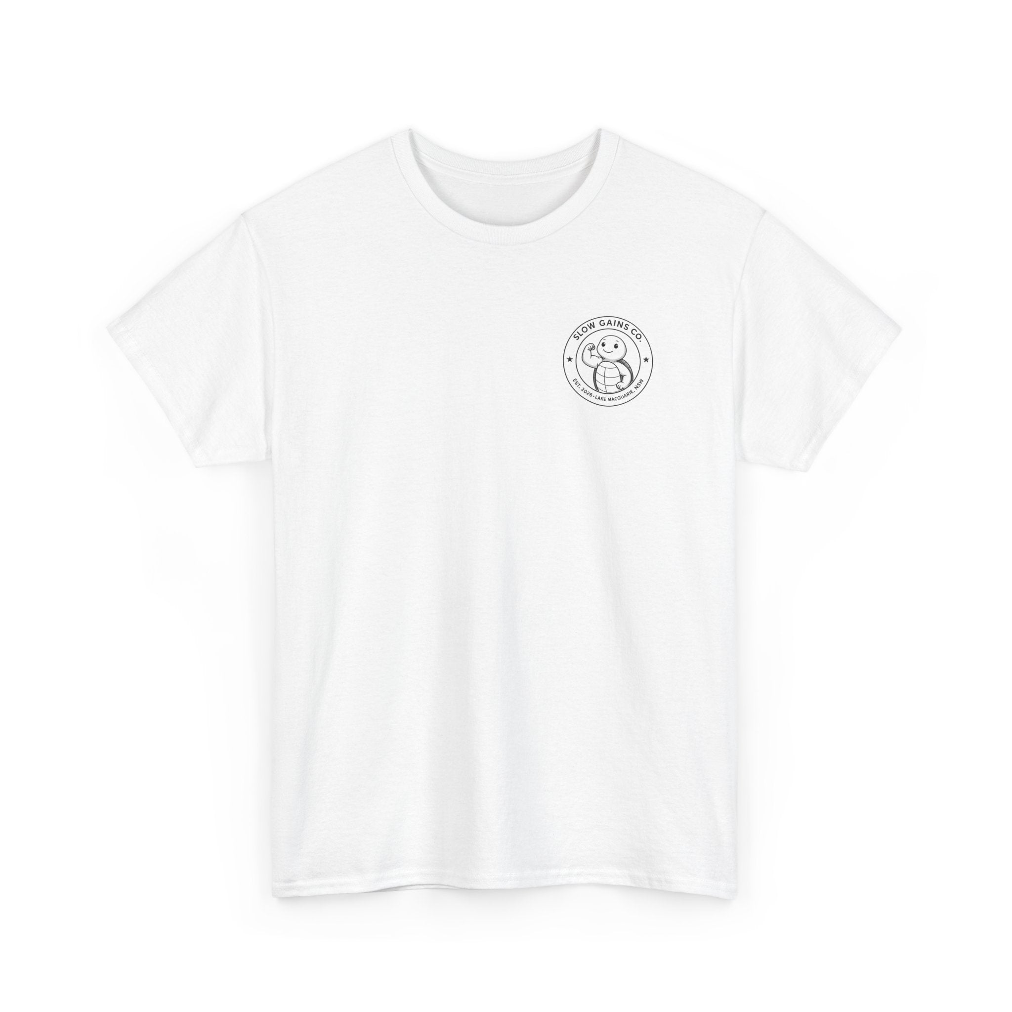 Slow Gains Co Turtle Gym T-Shirt – Casual Fitness Tee - Logo Edition