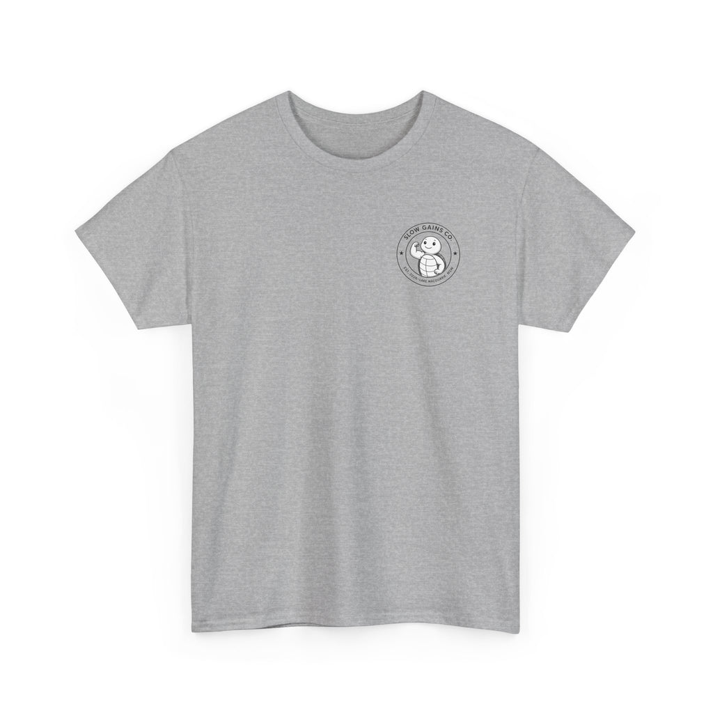 Slow Gains Co Turtle Gym T-Shirt – Casual Fitness Tee - Logo Edition