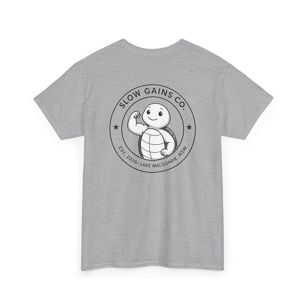 Slow Gains Co Turtle Gym T-Shirt – Casual Fitness Tee - Logo Edition