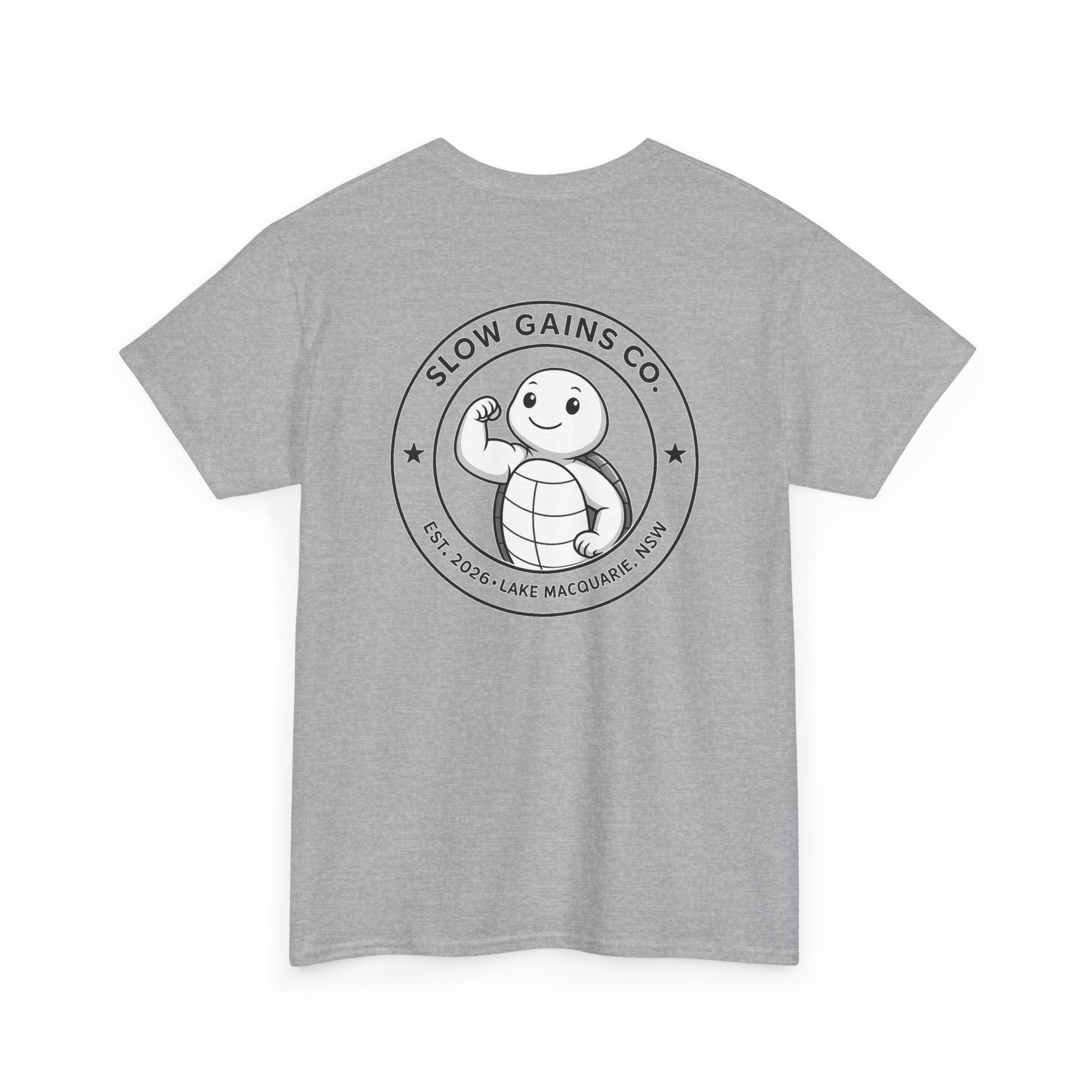 Slow Gains Co Turtle Gym T-Shirt – Casual Fitness Tee - Logo Edition