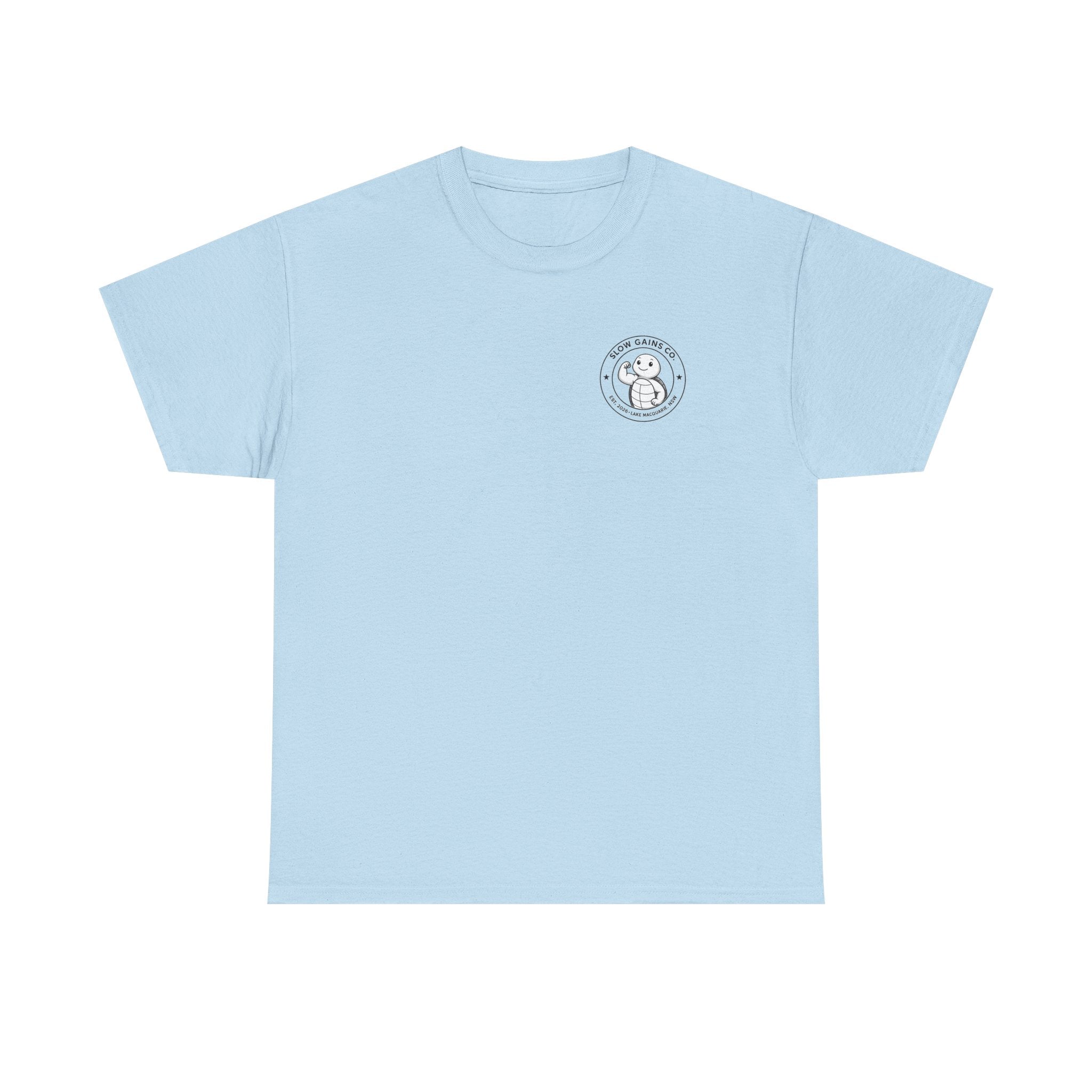 Slow Gains Co Turtle Gym T-Shirt – Casual Fitness Tee - Logo Edition