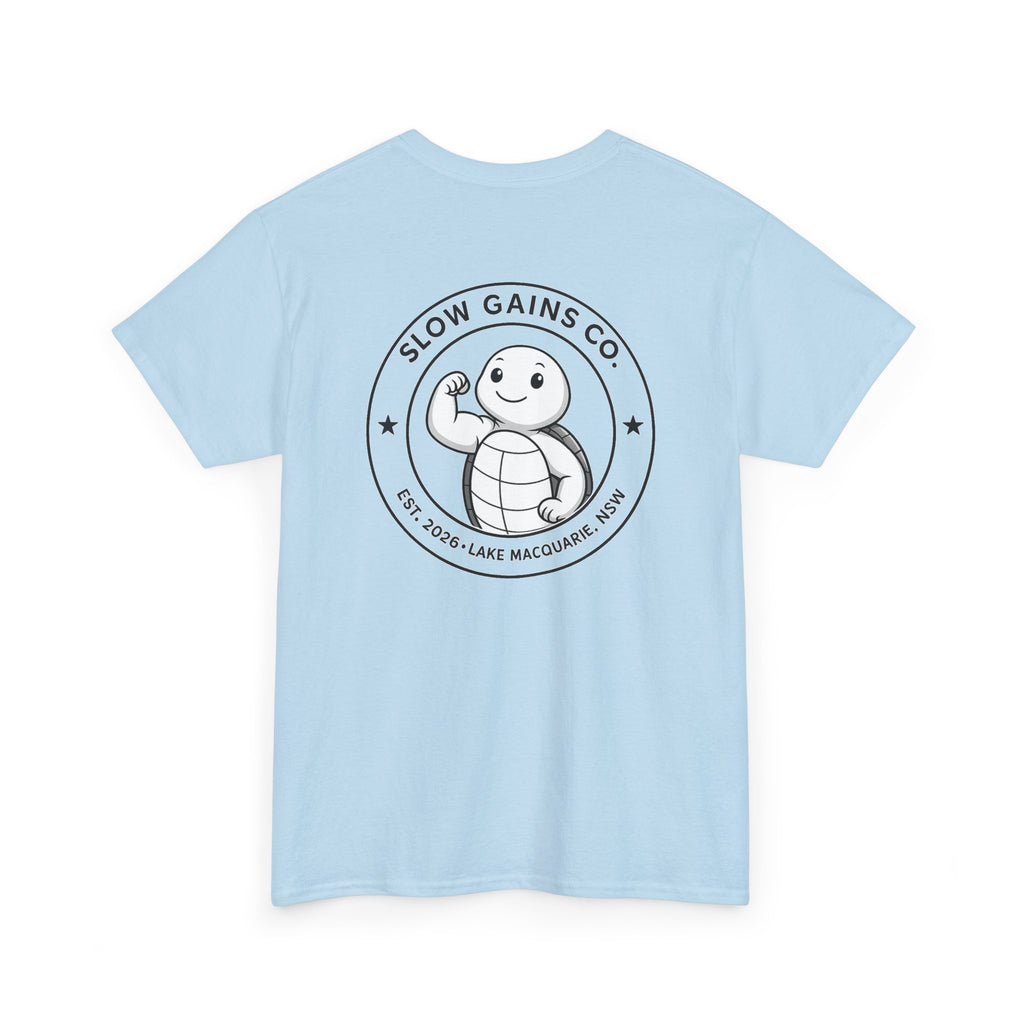 Slow Gains Co Turtle Gym T-Shirt – Casual Fitness Tee - Logo Edition