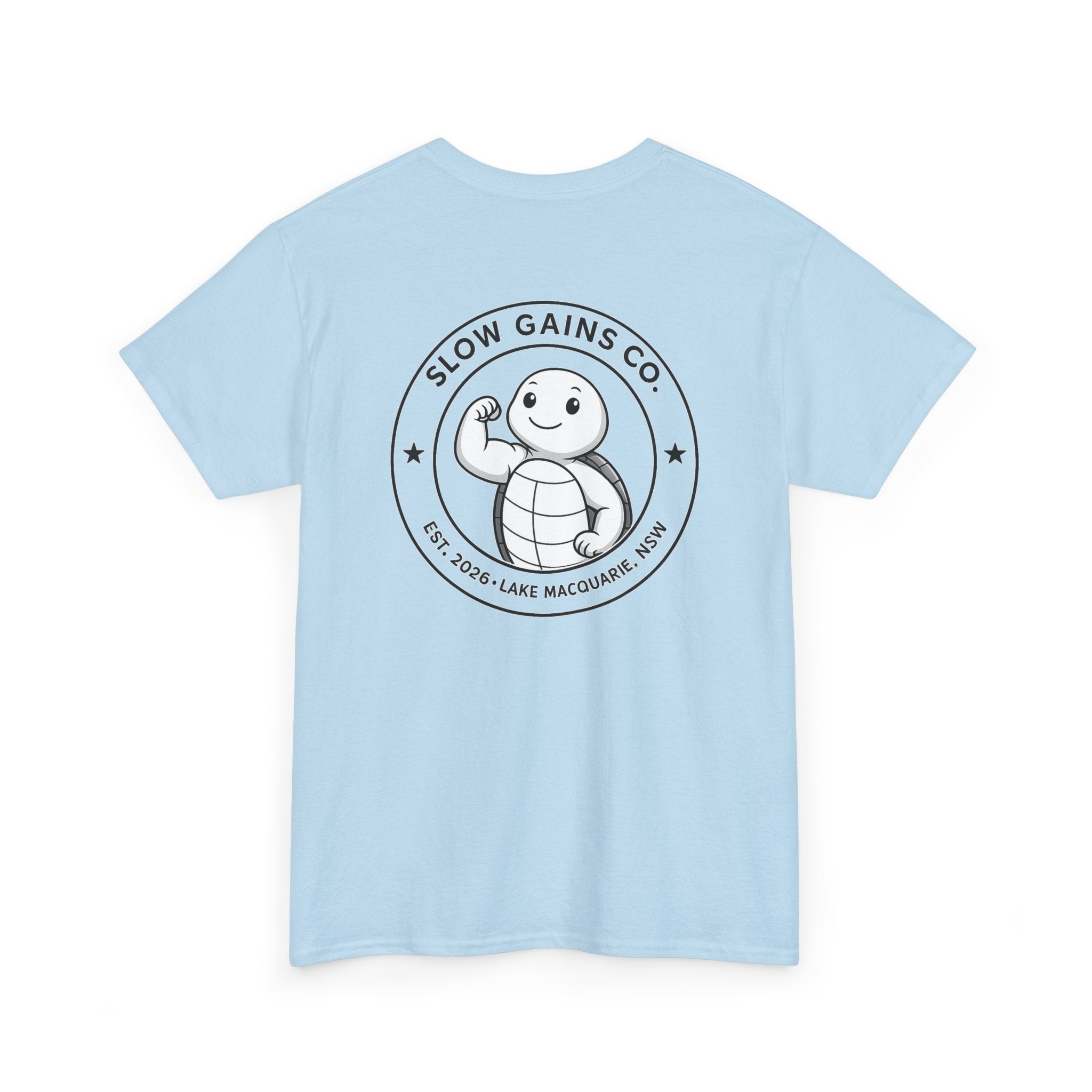 Slow Gains Co Turtle Gym T-Shirt – Casual Fitness Tee - Logo Edition