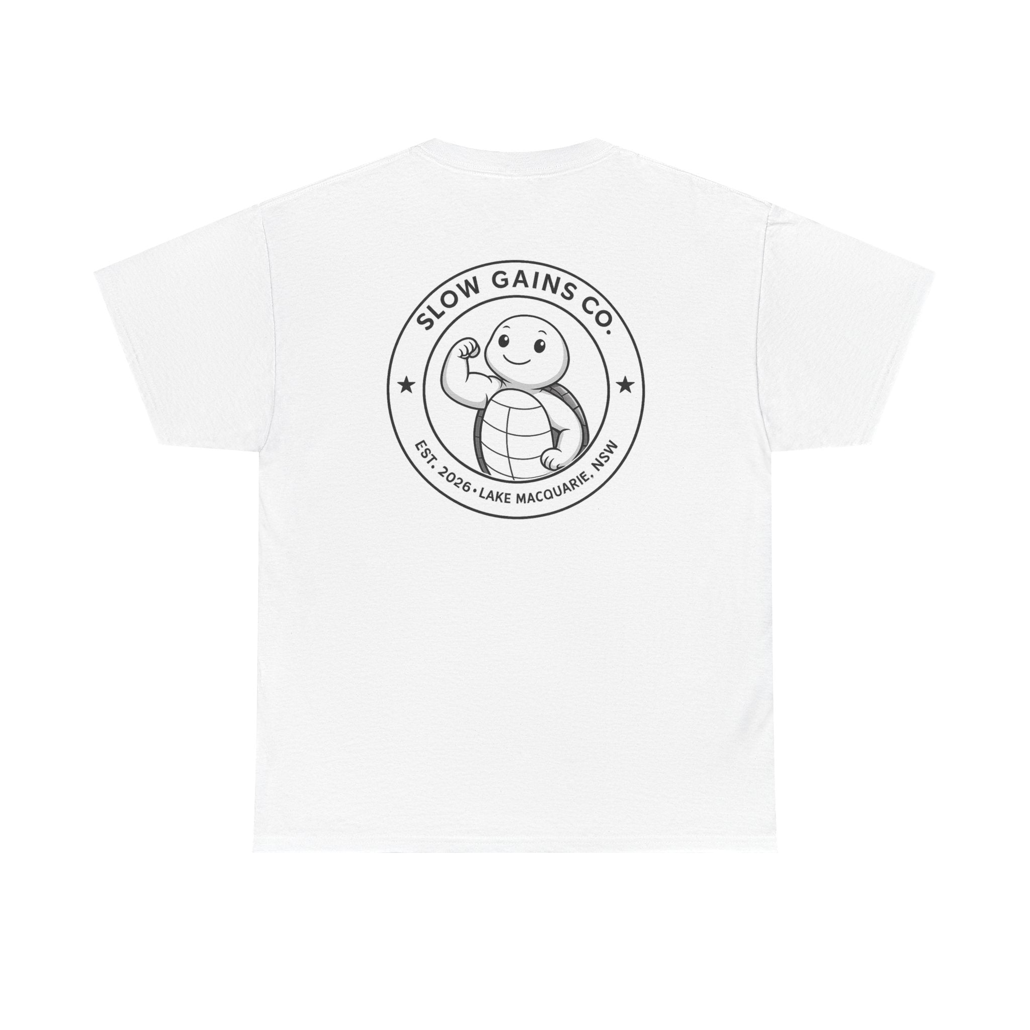Slow Gains Co Turtle Gym T-Shirt – Casual Fitness Tee - Logo Edition