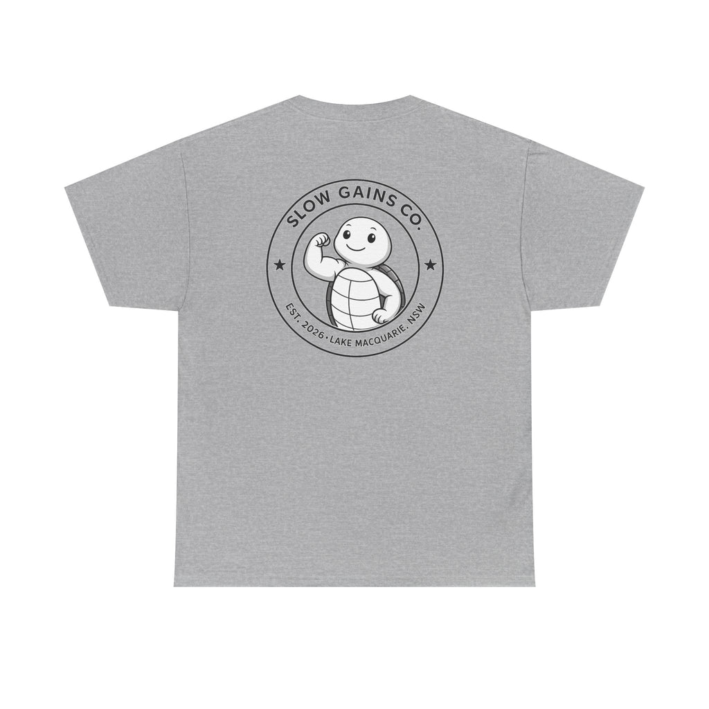 Slow Gains Co Turtle Gym T-Shirt – Casual Fitness Tee - Logo Edition