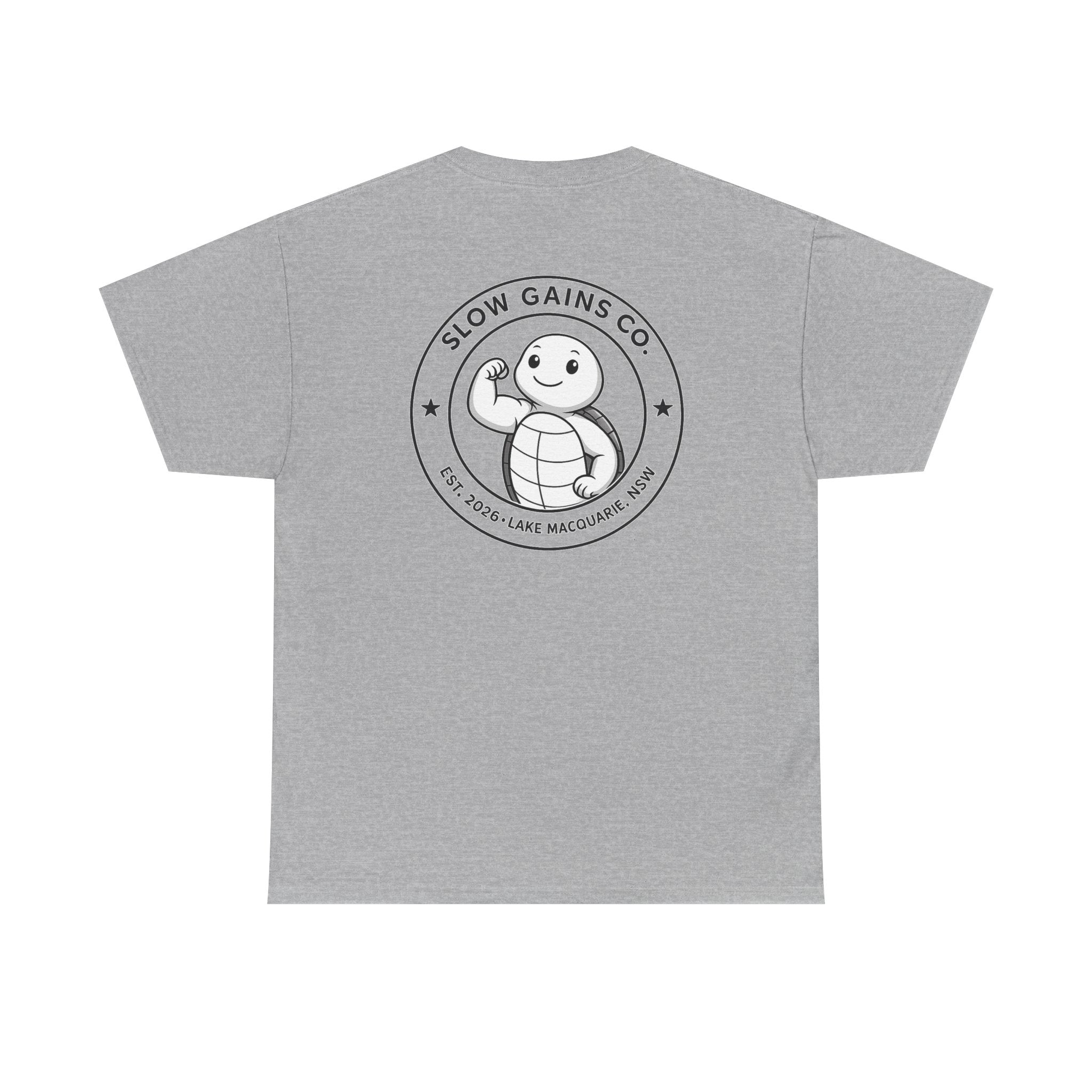 Slow Gains Co Turtle Gym T-Shirt – Casual Fitness Tee - Logo Edition