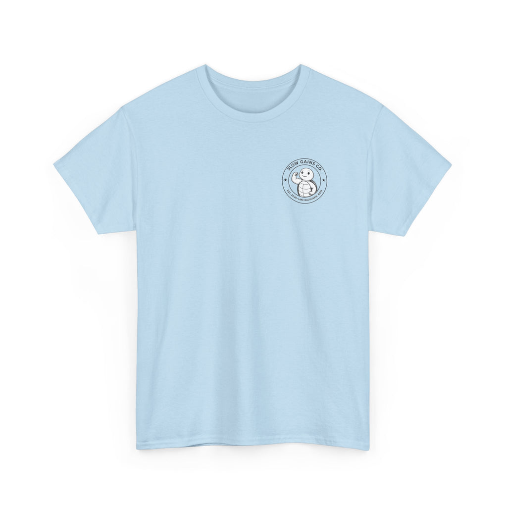 Slow Gains Co Turtle Gym T-Shirt – Casual Fitness Tee - Logo Edition