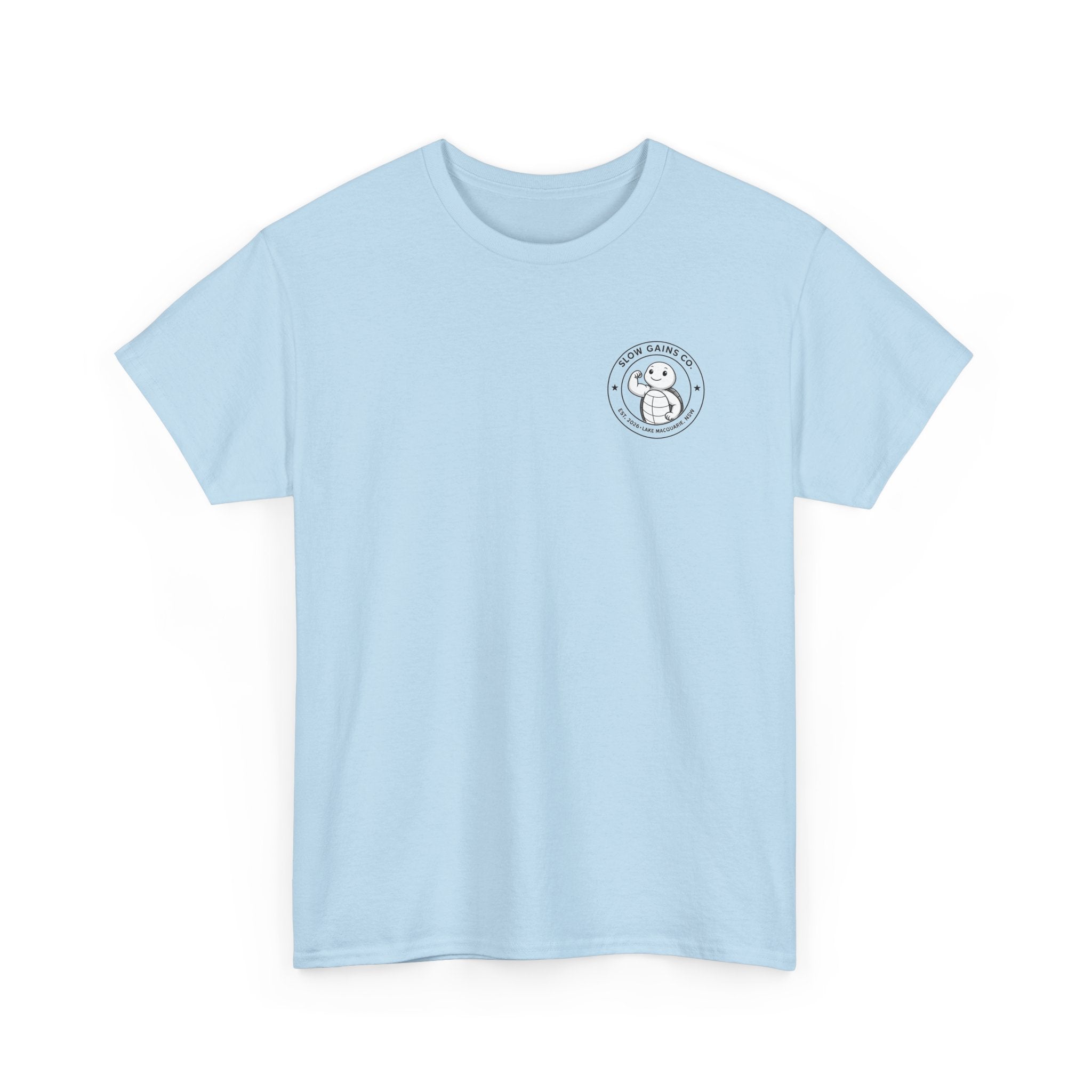 Slow Gains Co Turtle Gym T-Shirt – Casual Fitness Tee - Logo Edition
