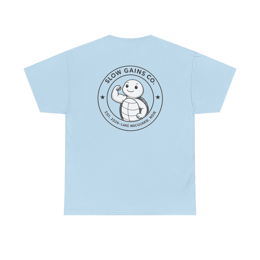 Slow Gains Co Turtle Gym T-Shirt – Casual Fitness Tee - Logo Edition